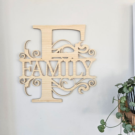 Bamboo Monogram Letter With Name - Laser Cut Name Plaque