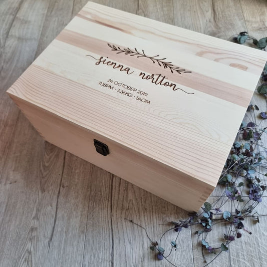 Birth Details with Olive Leaves Keepsake Box - Keepsake Box
