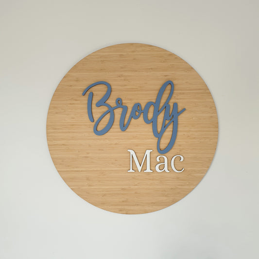 Two Names On Bamboo Circle - Laser Cut Name Plaque