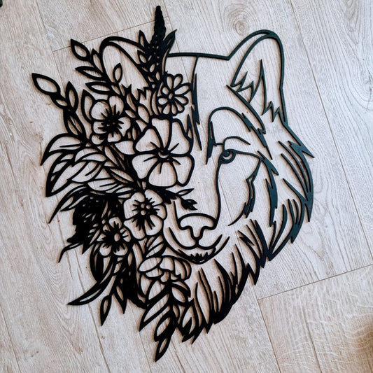 Floral Wolf Wall Art - Geometric Animals