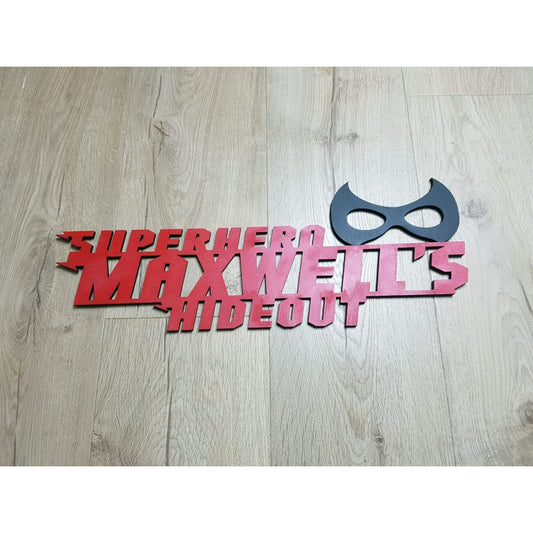 Superhero Hideout with Mask and Free Personalistion - Laser Cut Name Plaque