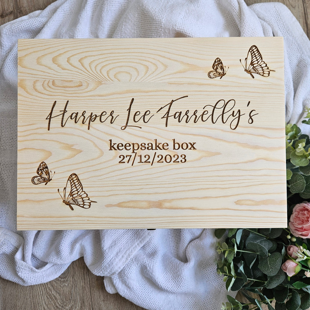 Butterflies Wooden Keepsake Box Engraved