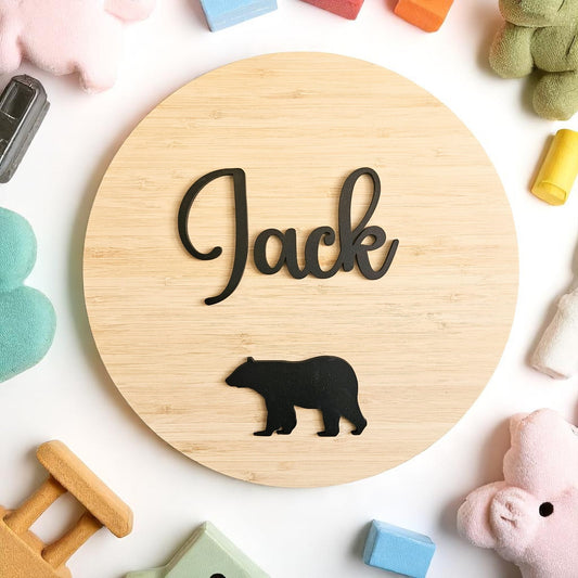 Raised Name and Bear On Bamboo Circle