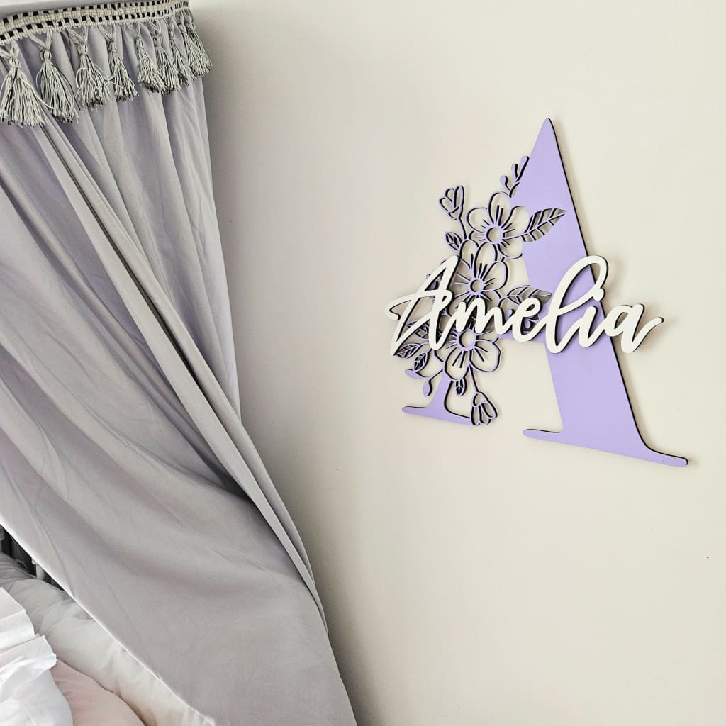 Floral Monogram Two Layer - Laser Cut Name Plaque