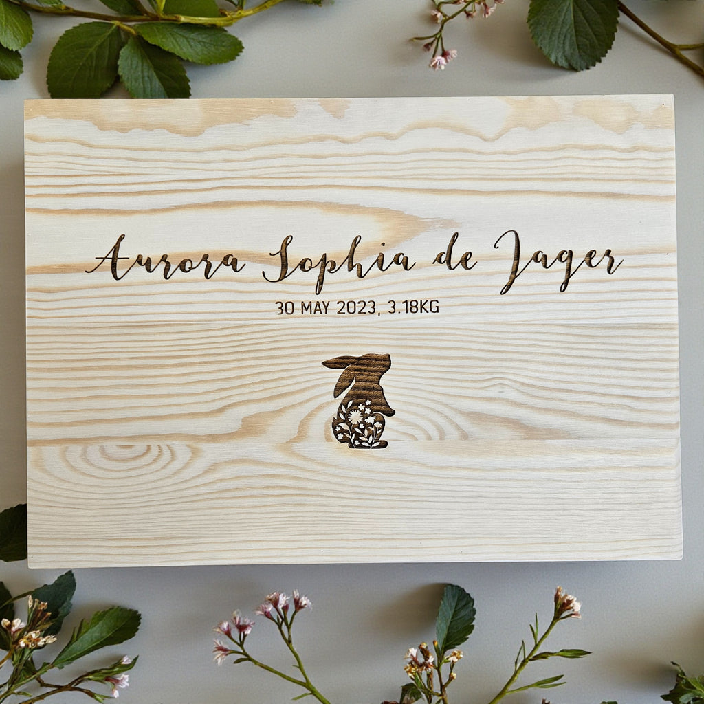 Floral Bunny Engraved Keepsake Box