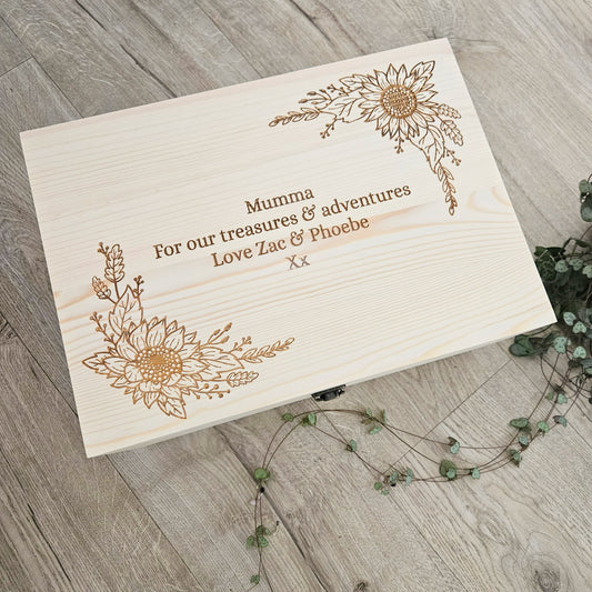 Sunflower Border Engraved Pine Box (Pre-Order)