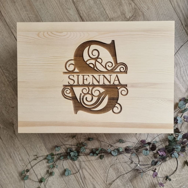 Large Monogram Engraved Pine Box - Keepsake Box