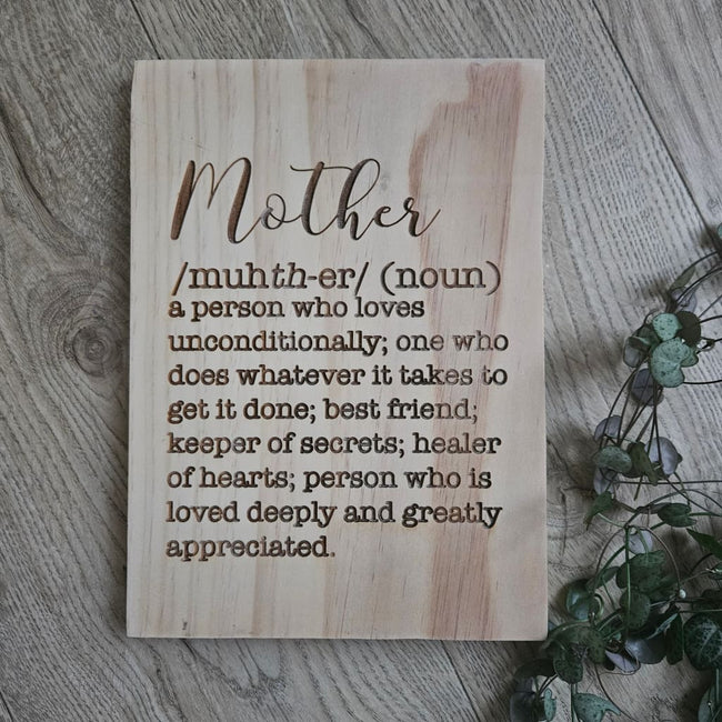 Mother (Noun) Solid Pine Sign - Pine Sign