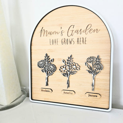Mums Garden Birth Flower Personalised Plaque