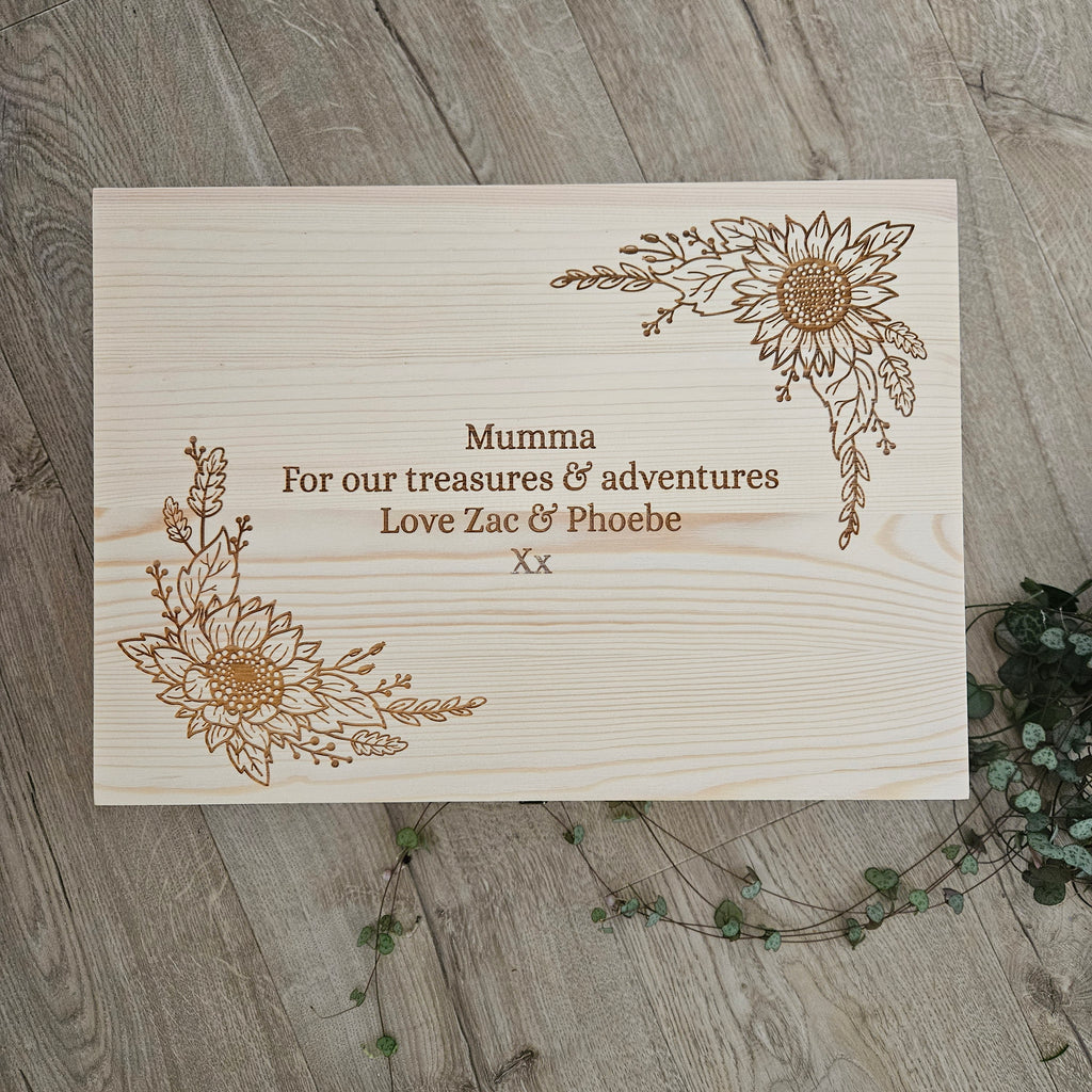 Sunflower Border Engraved Pine Keepsake Box