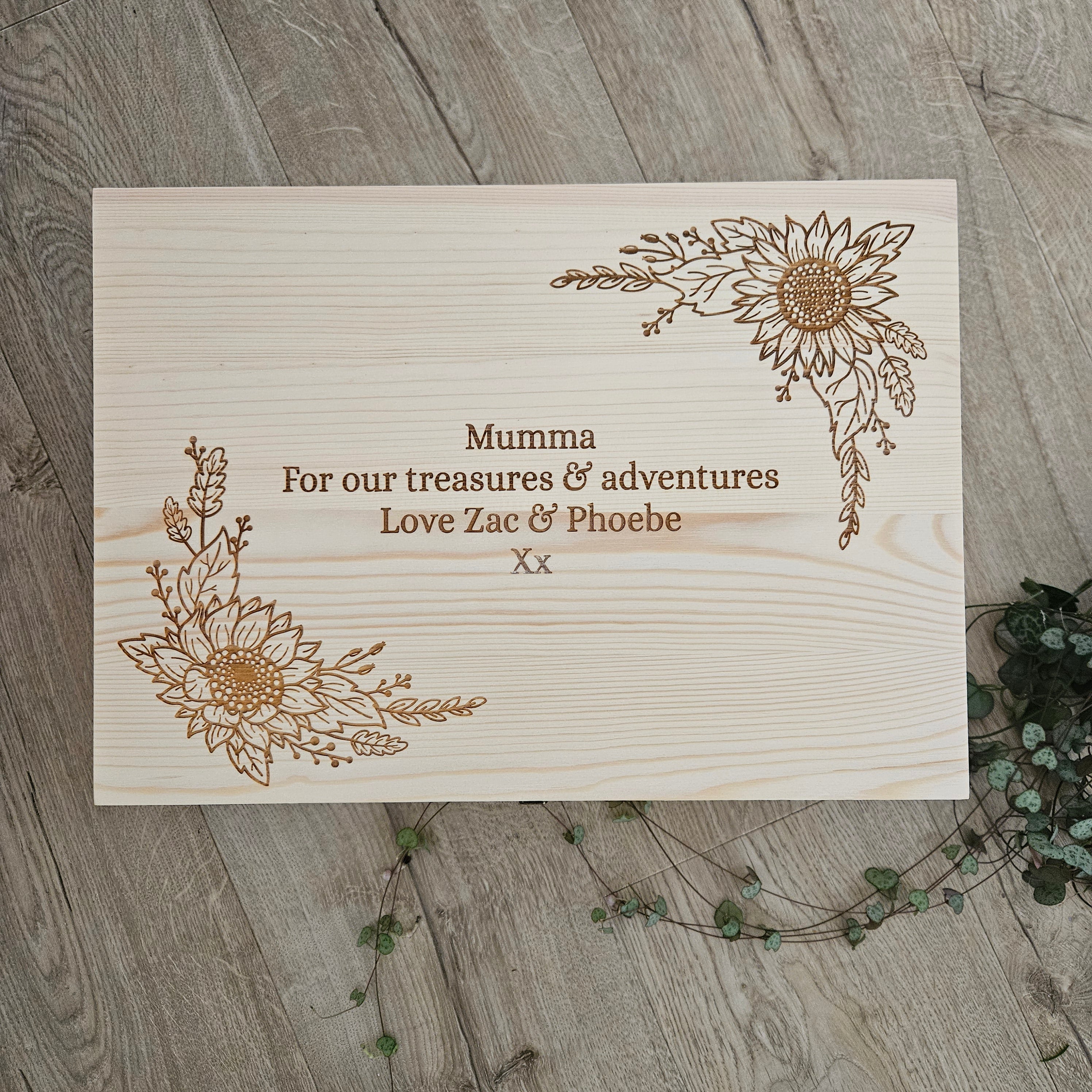 Sunflower Border Engraved Pine Keepsake Box