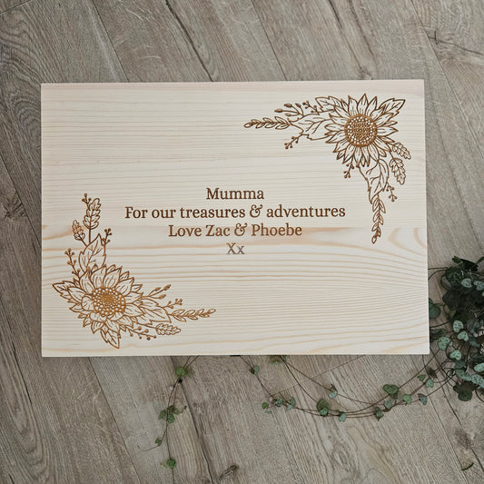 Sunflower Border Engraved Pine Box (Pre-Order)