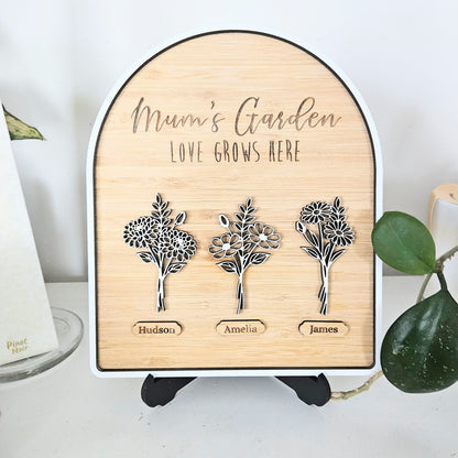 Mums Garden Birth Flower Personalised Plaque