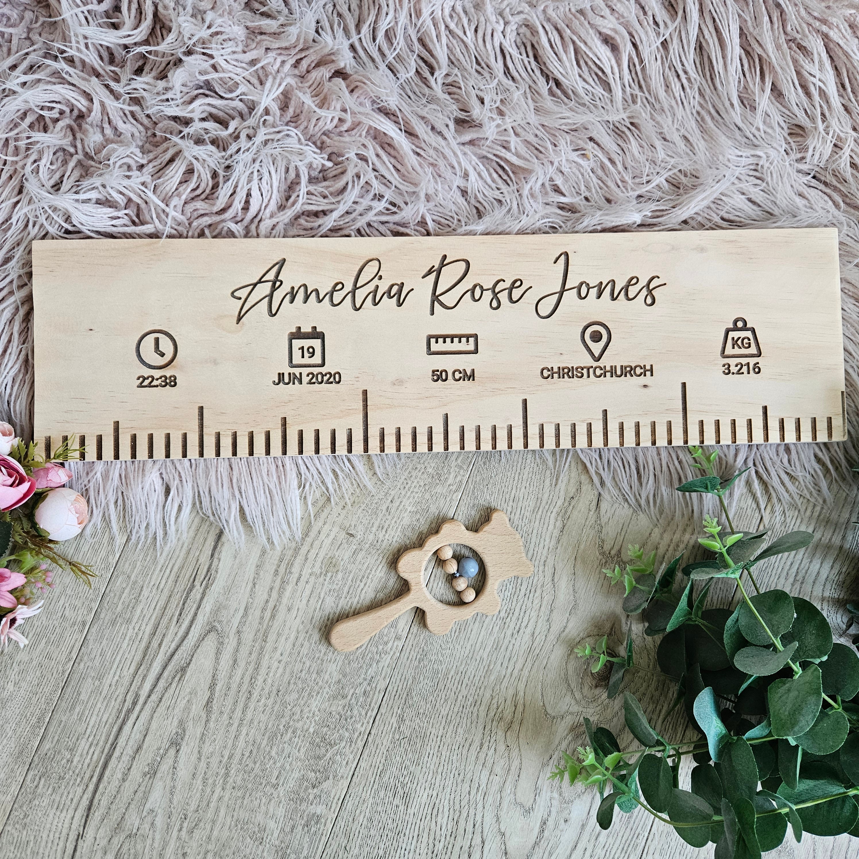 Personalised Birth Ruler Pine Symbols