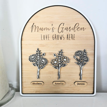 Mums Garden Birth Flower Personalised Plaque