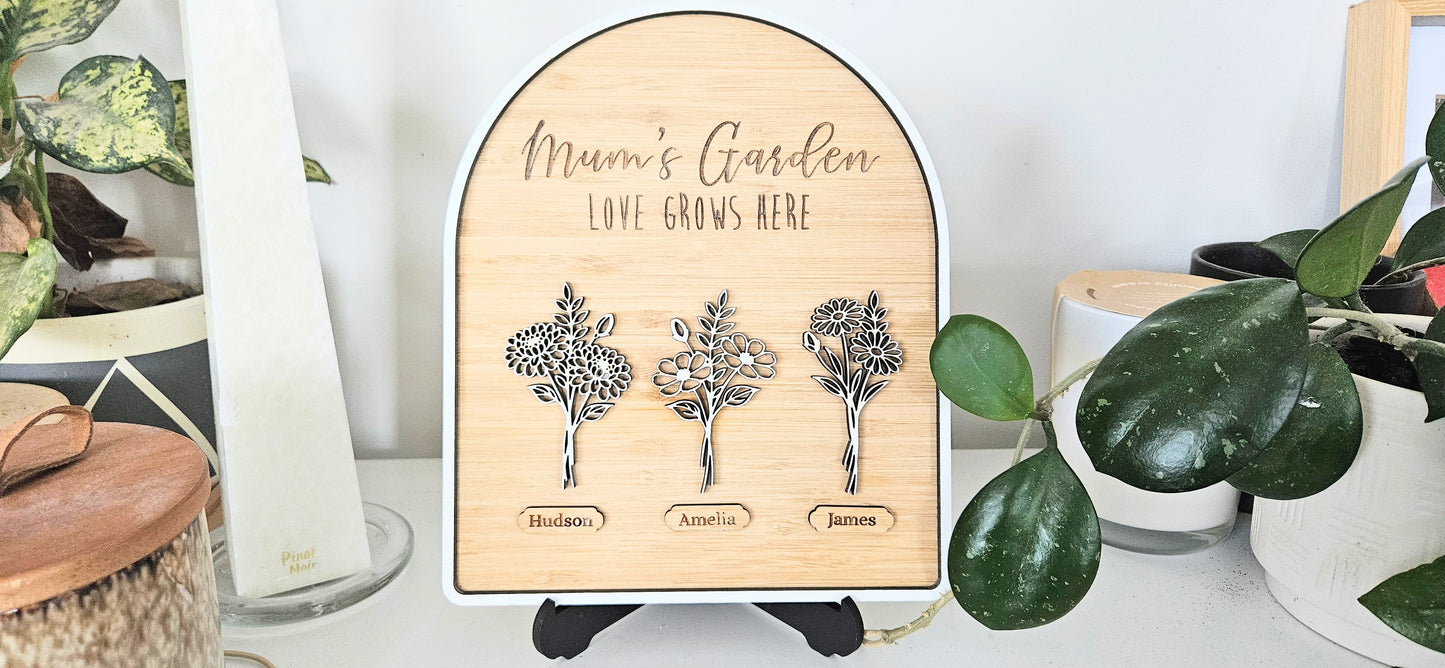 Mums Garden Birth Flower Personalised Plaque