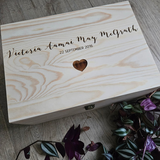 Engraved Pine Box Heart