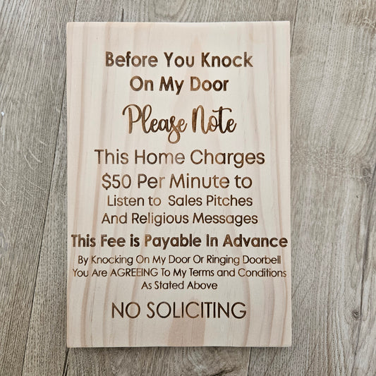 No Soliciting Solid Pine Sign
