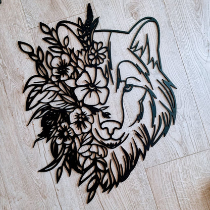 Floral Wolf Wall Art - Geometric Animals