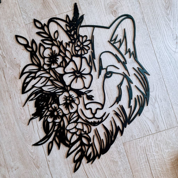 Floral Wolf Wall Art - Geometric Animals