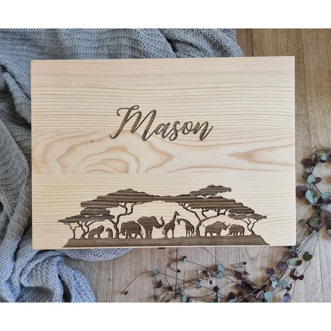 Jungle Keepsake Box Pine Engraved - Keepsake Box