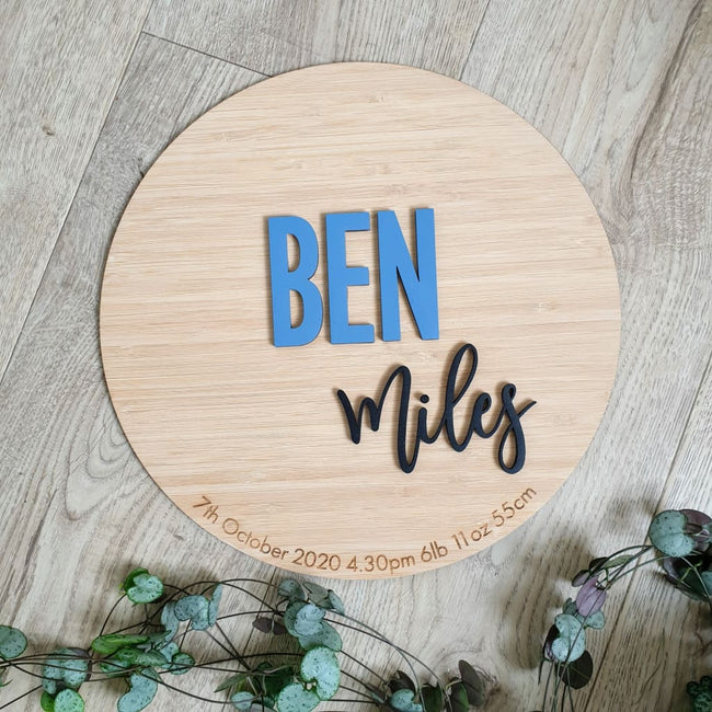 Name On Bamboo Circle With Shape - Laser Cut Name Plaque