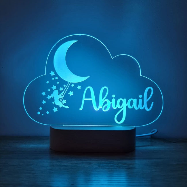 Night Light Girl Moon Swing Personalised Cloud Shape - Night Light