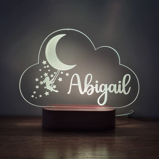 Night Light Girl Moon Swing Personalised Cloud Shape - Night Light