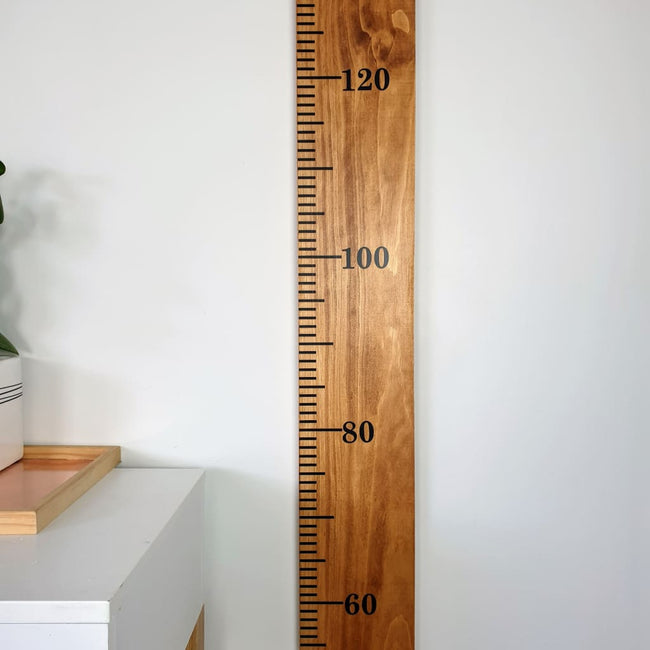 Walnut Stained Pine Wooden Height Chart - Personalised Growth Ruler - Height Chart