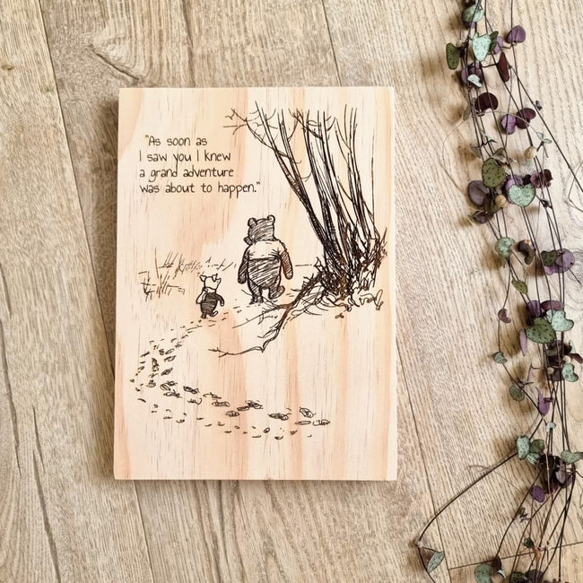 Winnie the Pooh - Grand Adventure Quote Solid Pine Sign - Pine Sign